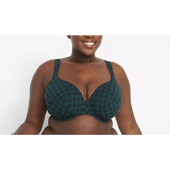 Cacique Other - Cacique 46DD Bra Full Coverage Lightly Lined Green Black Check Garden Check
